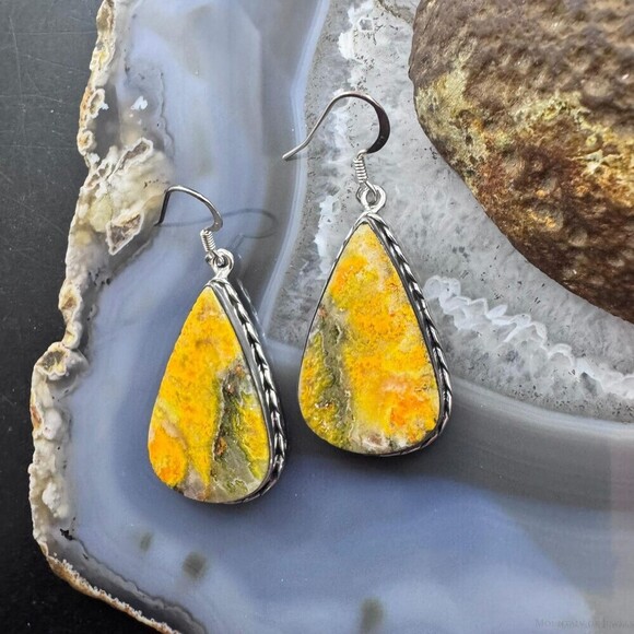 Sterling Silver Southwestern Style Teardrop Eclipse Jasper Dangle Earrings - Picture 5 of 10